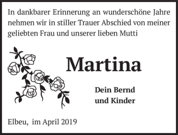 Traueranzeige von Martina  von Magdeburger Volksstimme