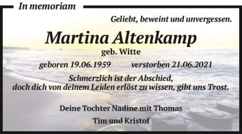 Traueranzeige von Martina Altenkamp (geb. Witte)  von Magdeburger Volksstimme