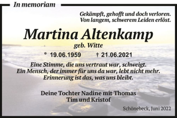 Traueranzeige von Martina Altenkamp (geb. Witte)  von Magdeburger Volksstimme
