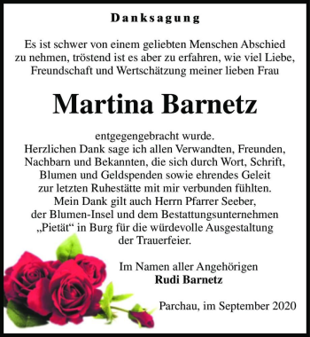 Traueranzeige von Martina Barnetz  von Magdeburger Volksstimme