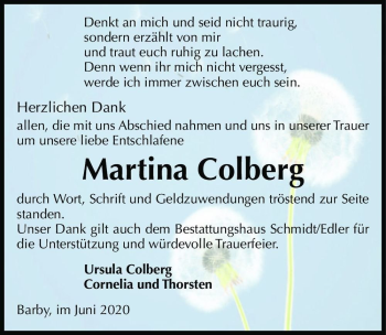 Traueranzeige von Martina Colberg  von Magdeburger Volksstimme
