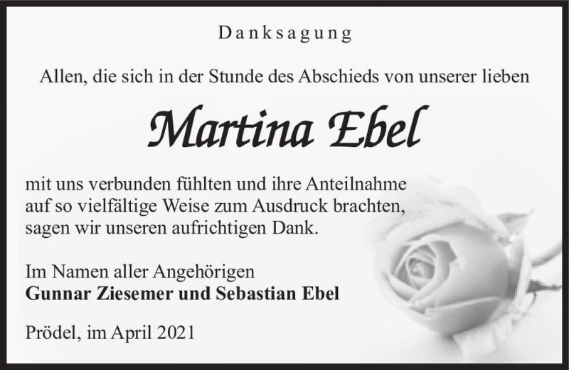  Traueranzeige für Martina Ebel  vom 22.05.2021 aus Magdeburger Volksstimme
