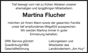 Traueranzeige von Martina Flucher  von Magdeburger Volksstimme