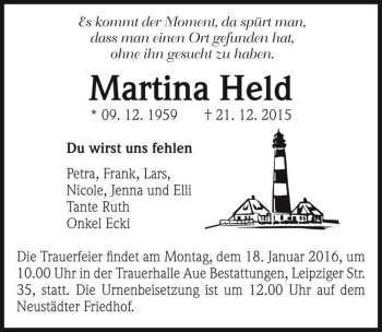 Traueranzeige von Martina Held  von Magdeburger Volksstimme