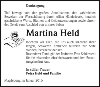 Traueranzeige von Martina Held  von Magdeburger Volksstimme