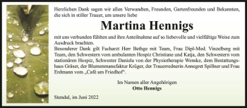 Traueranzeige von Martina Hennigs  von Magdeburger Volksstimme