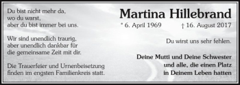 Traueranzeige von Martina Hillebrand  von Magdeburger Volksstimme