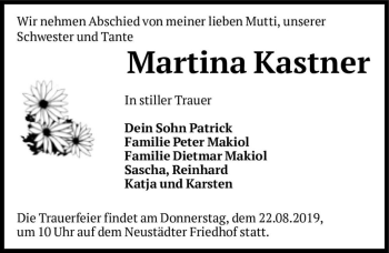 Traueranzeige von Martina Kastner  von Magdeburger Volksstimme
