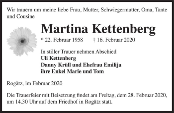 Traueranzeige von Martina Kettenberg  von Magdeburger Volksstimme