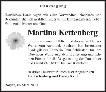 Traueranzeige von Martina Kettenberg  von Magdeburger Volksstimme