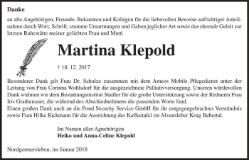 Traueranzeige von Martina Klepold  von Magdeburger Volksstimme