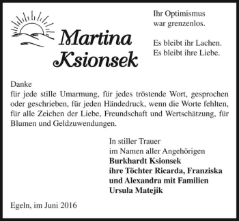 Traueranzeige von Martina Ksionsek  von Magdeburger Volksstimme