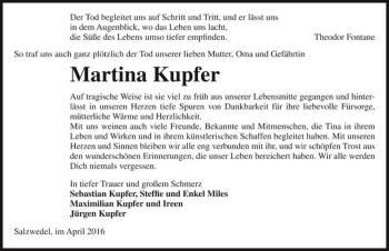 Traueranzeige von Martina Kupfer  von Magdeburger Volksstimme