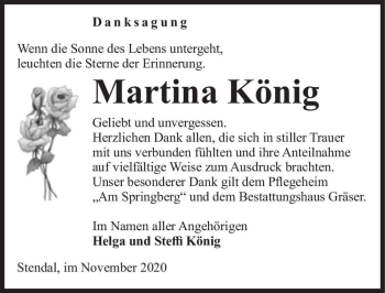 Traueranzeige von Martina König  von Magdeburger Volksstimme