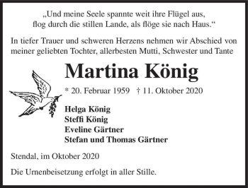 Traueranzeige von Martina König  von Magdeburger Volksstimme