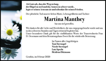 Traueranzeige von Martina Manthey  von Magdeburger Volksstimme