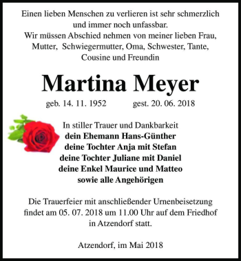Traueranzeige von Martina Meyer  von Magdeburger Volksstimme