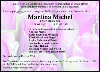 Traueranzeige von Martina Michel  von Magdeburger Volksstimme