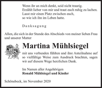 Traueranzeige von Martina Mühlsiegel  von Magdeburger Volksstimme