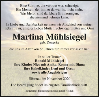 Traueranzeige von Martina Mühlsiegel (geb. Denecke)  von Magdeburger Volksstimme