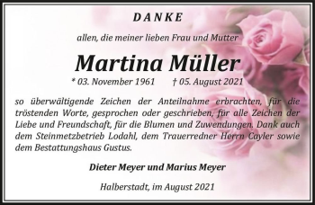 Traueranzeige von Martina Müller  von Magdeburger Volksstimme