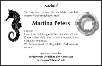 Traueranzeige von Martina Peters  von Magdeburger Volksstimme