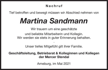 Traueranzeige von Martina Sandmann  von Magdeburger Volksstimme