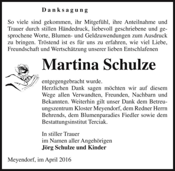 Traueranzeige von Martina Schulze  von Magdeburger Volksstimme