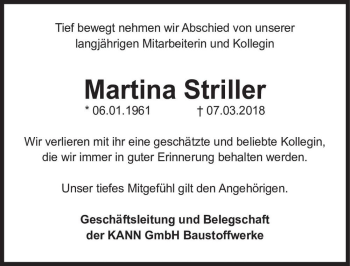Traueranzeige von Martina Striller  von Magdeburger Volksstimme