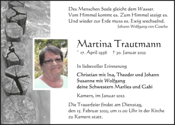 Traueranzeige von Martina Trautmann  von Magdeburger Volksstimme