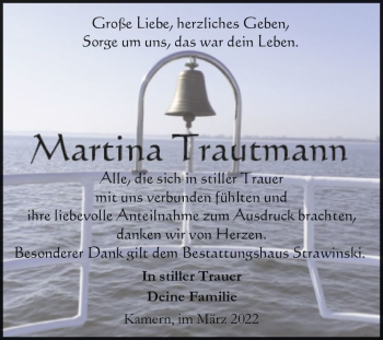 Traueranzeige von Martina Trautmann  von Magdeburger Volksstimme