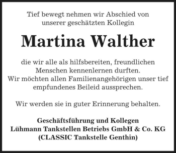 Traueranzeige von Martina Walther  von Magdeburger Volksstimme