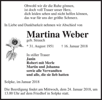Traueranzeige von Martina Weber (geb. Strauch)  von Magdeburger Volksstimme