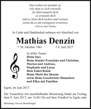 Traueranzeige von Mathias Denzin  von Magdeburger Volksstimme
