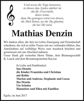 Traueranzeige von Mathias Denzin  von Magdeburger Volksstimme