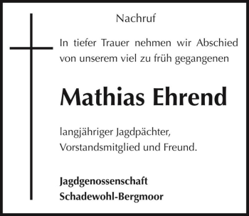 Traueranzeige von Mathias Ehrend  von Magdeburger Volksstimme