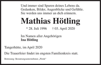 Traueranzeige von Mathias Hötling  von Magdeburger Volksstimme