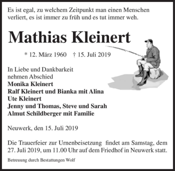 Traueranzeige von Mathias Kleinert  von Magdeburger Volksstimme