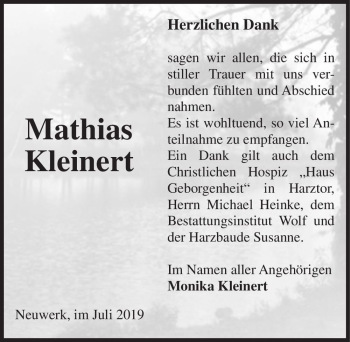 Traueranzeige von Mathias Kleinert  von Magdeburger Volksstimme