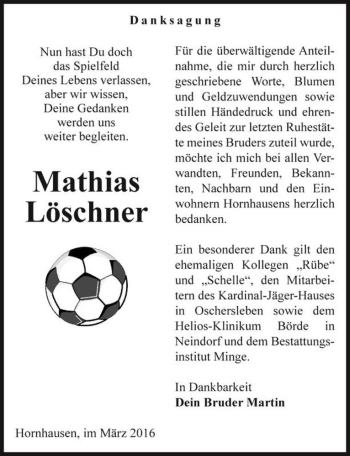 Traueranzeige von Mathias Löschner  von Magdeburger Volksstimme