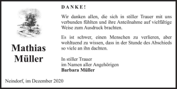 Traueranzeige von Mathias Müller  von Magdeburger Volksstimme