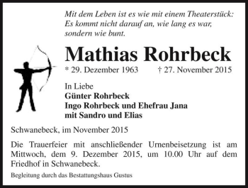 Traueranzeige von Mathias Rohrbeck  von Magdeburger Volksstimme