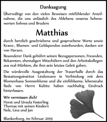 Traueranzeige von Matthias  von Magdeburger Volksstimme