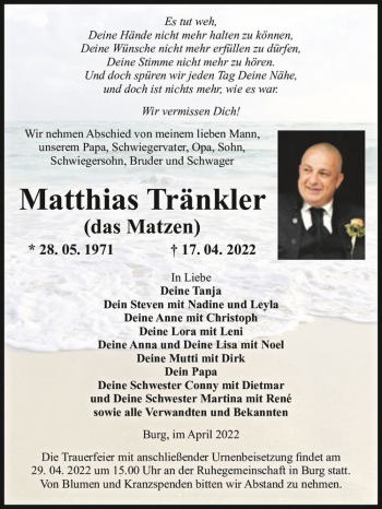 Traueranzeige von Matthias 