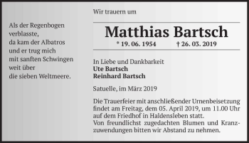Traueranzeige von Matthias Bartsch  von Magdeburger Volksstimme