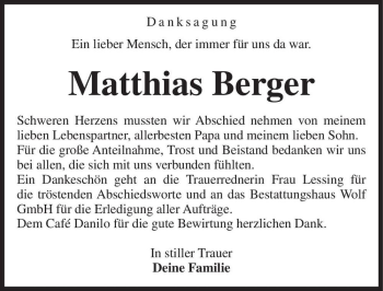 Traueranzeige von Matthias Berger  von Magdeburger Volksstimme