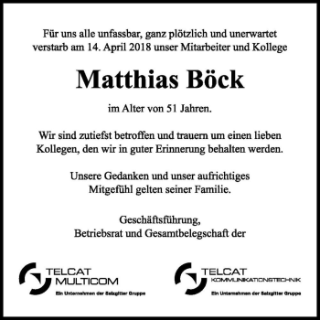 Traueranzeige von Matthias Böck  von Magdeburger Volksstimme