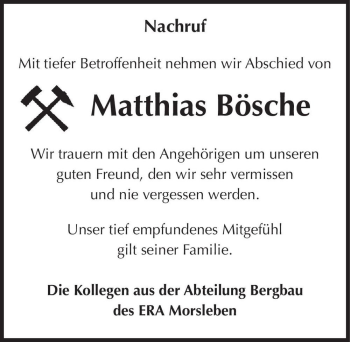 Traueranzeige von Matthias Bösche  von Magdeburger Volksstimme
