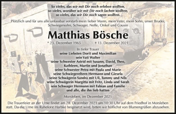 Traueranzeige von Matthias Bösche  von Magdeburger Volksstimme