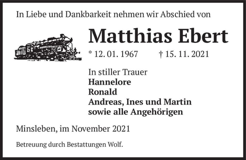  Traueranzeige für Matthias Ebert  vom 20.11.2021 aus Magdeburger Volksstimme